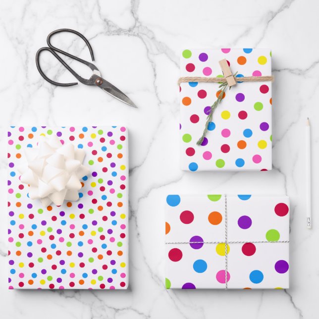 Rainbow Multi Colour Confetti Polka Dots Wrapping Paper Sheet (Front)