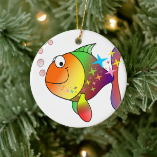 Rainbow multi colour pacific ocean tuna fish ceramic tree decoration