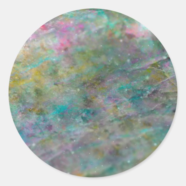 Rainbow Multi Coloured Crystal Rock Marble Classic Round Sticker (Front)