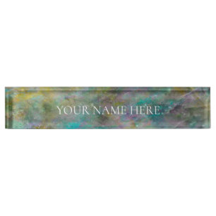 Rainbow Multi Coloured Crystal Rock Marble Nameplate