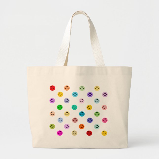 Rainbow Multicolor Face Pattern Large Tote Bag (Front)