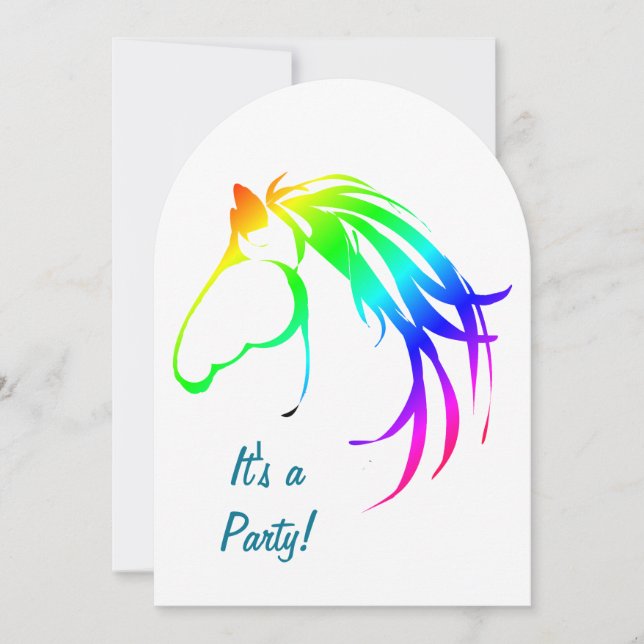 Rainbow Multicolored Horse Birthday Custom Invite (Front)