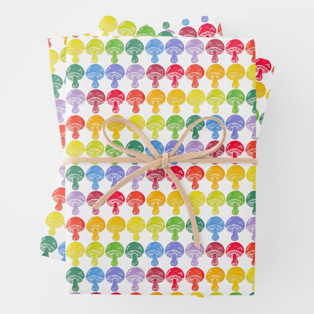 Rainbow Mushroom Wrapping Paper Sheets (In situ)