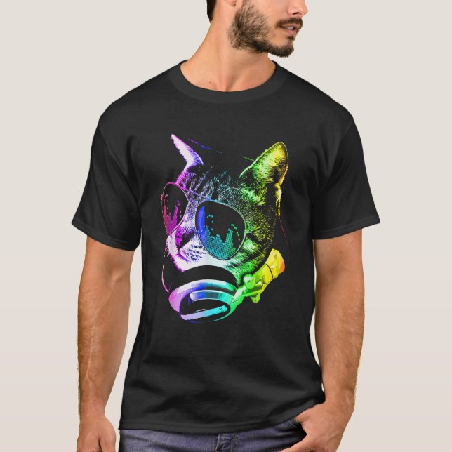 Rainbow Music Cat With Sunglass And Headphone For  T-Shirt (Front)
