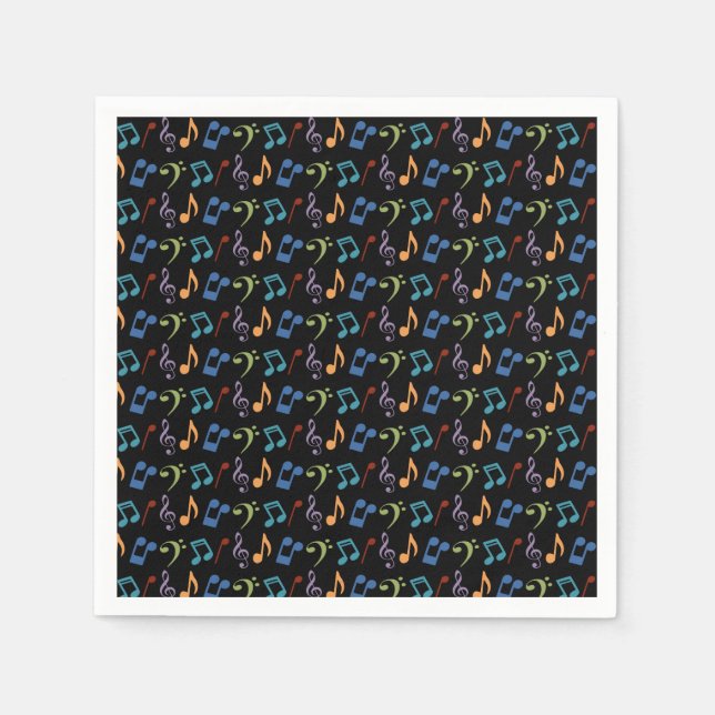 Rainbow Music Notes (Black) Napkin (Front)