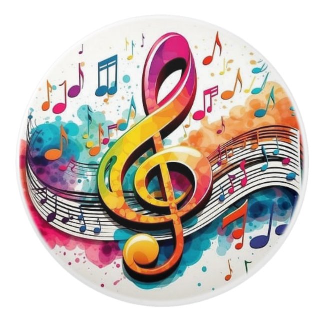 Rainbow Music Notes Ceramic Knob (Front)