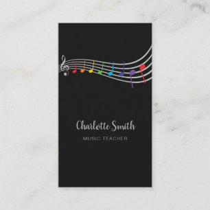Rainbow Music Notes Music Teacher Elegant Business Card