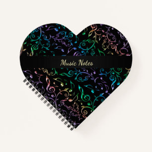 Rainbow Music Notes Personalised Heart Notebook