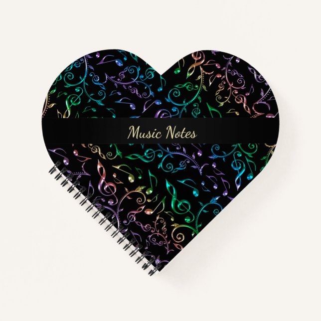 Rainbow Music Notes Personalised Heart Notebook (Front)