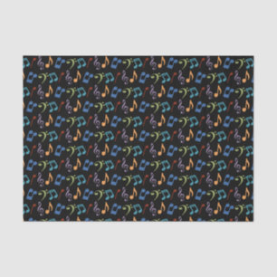 Rainbow Music Notes Tissue Paper -Black Background