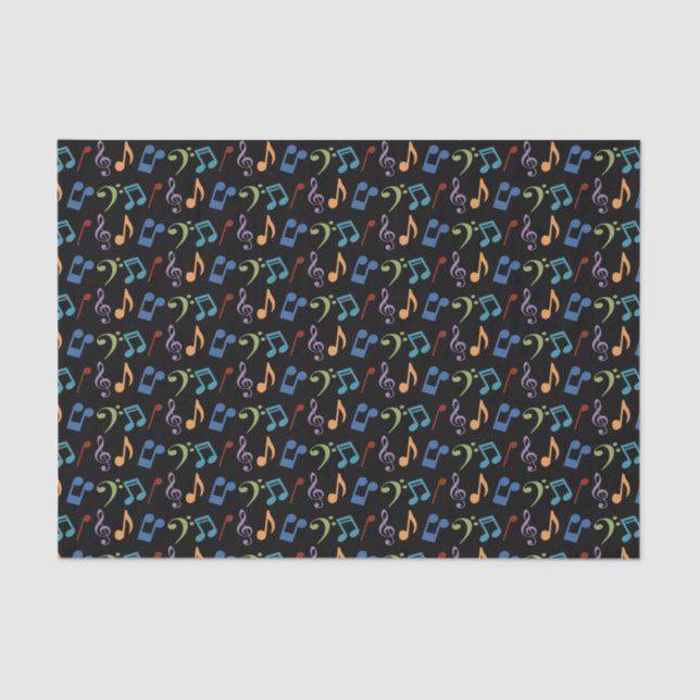 Rainbow Music Notes Tissue Paper -Black Background (Front)