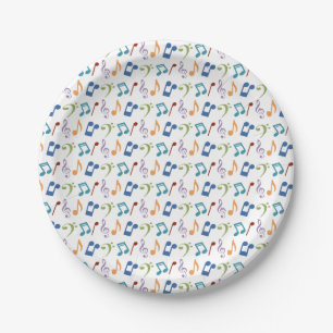 Rainbow Music Notes (White) Party Paper Plate