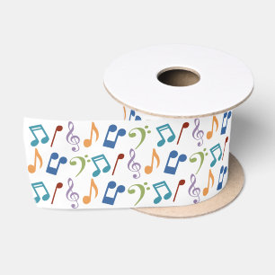 Rainbow Music Notes (White) Satin Ribbon