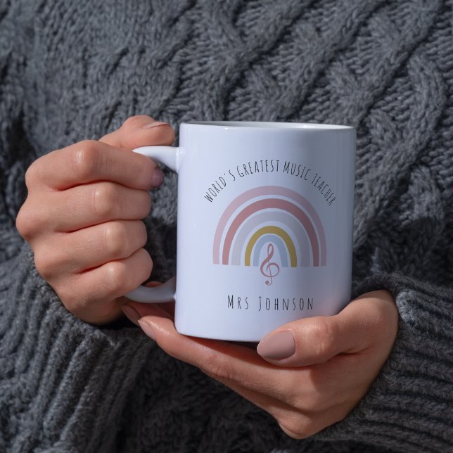 Rainbow Music Teacher Custom Thank you Gift Two-Tone Coffee Mug (Creator Uploaded)