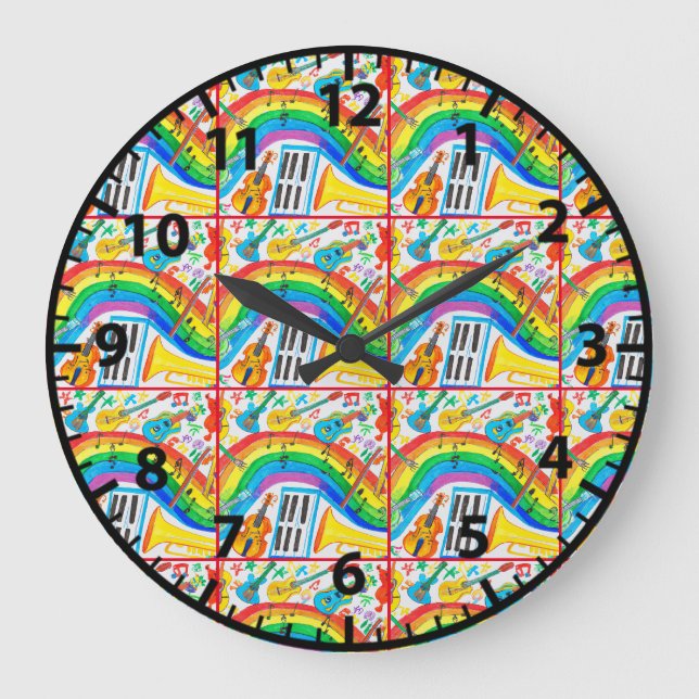 Rainbow Musical Instruments Band Teacher Musician  Large Clock (Front)