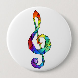 Rainbow musical key treble clef 10 cm round badge