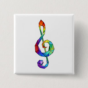 Rainbow musical key treble clef 15 cm square badge