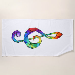 Rainbow musical key treble clef beach towel