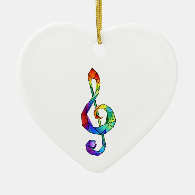 Rainbow musical key treble clef ceramic tree decoration (Front)