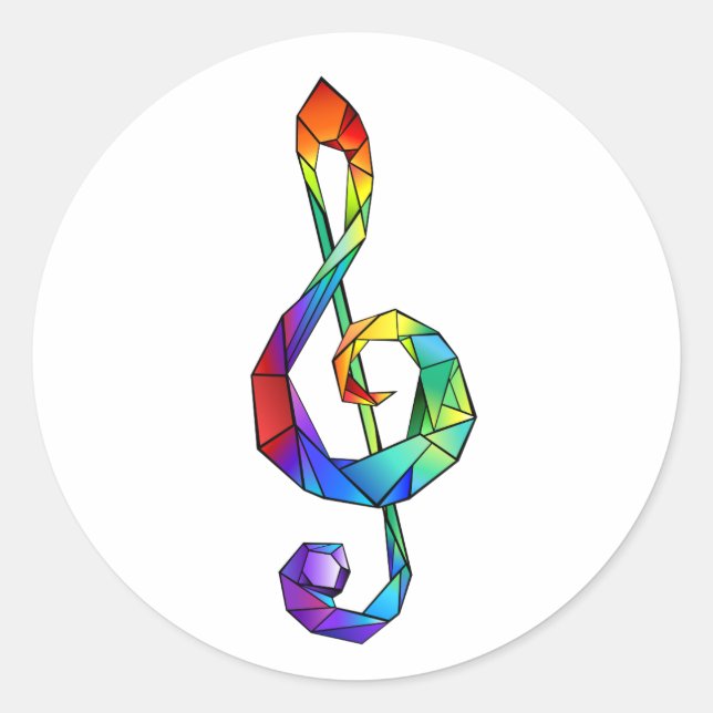 Rainbow Musical Key treble clef Classic Round Sticker (Front)