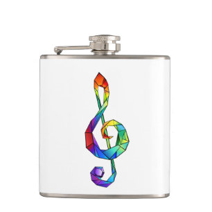 Rainbow musical key treble clef hip flask