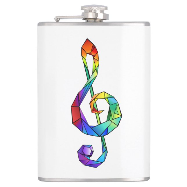 Rainbow musical key treble clef hip flask (Front)