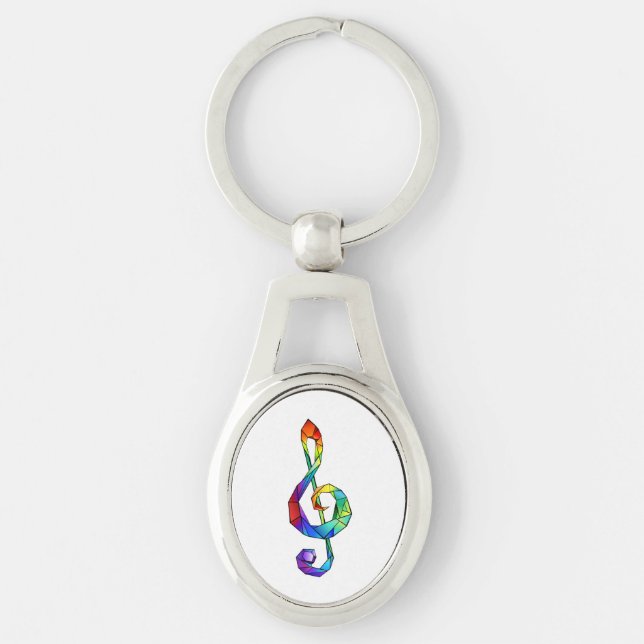 Rainbow musical key treble clef key ring (Front)
