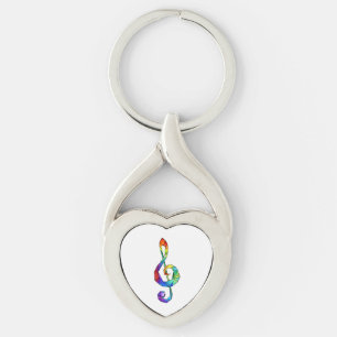 Rainbow musical key treble clef key ring