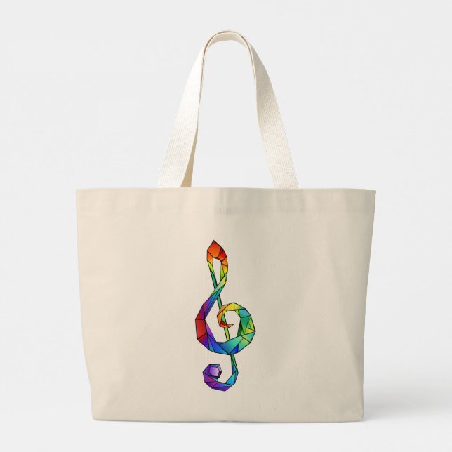 Rainbow musical key treble clef large tote bag (Back)