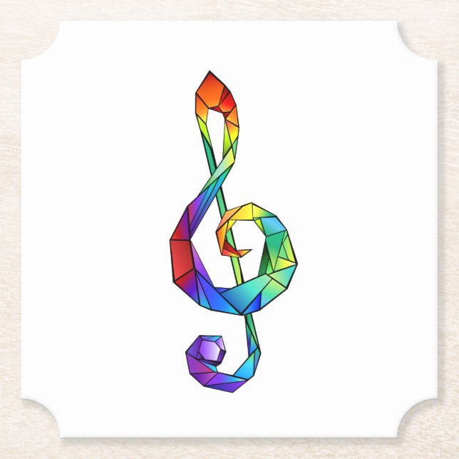 Rainbow musical key treble clef paper coaster (Front)