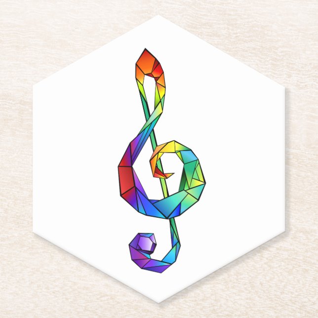 Rainbow musical key treble clef paper coaster (Front)
