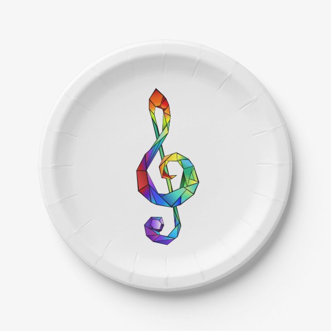 Rainbow Musical Key treble clef Paper Plate (Front)