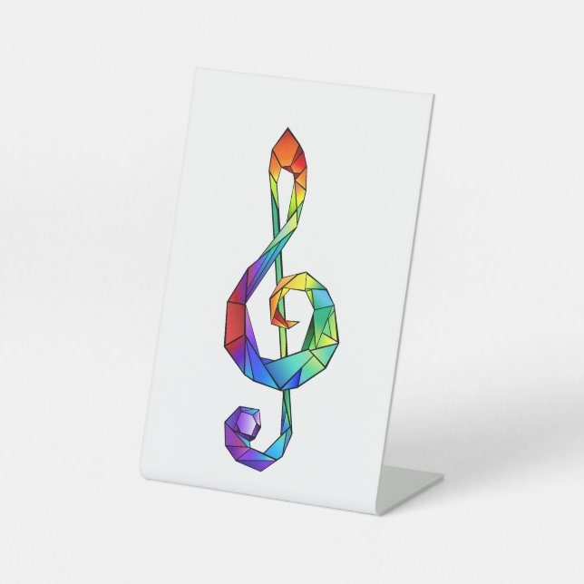 Rainbow musical key treble clef pedestal sign (Front)