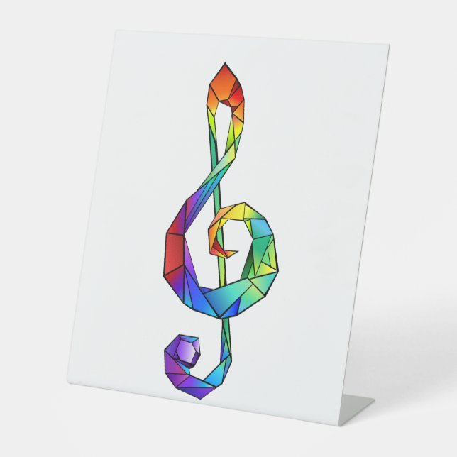 Rainbow musical key treble clef pedestal sign (Front)