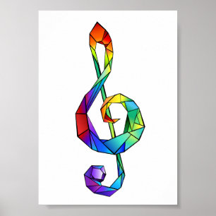 Rainbow musical key treble clef poster