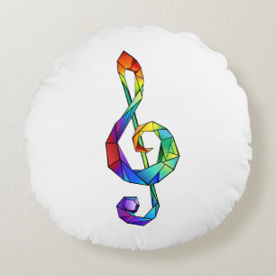 Rainbow musical key treble clef round cushion