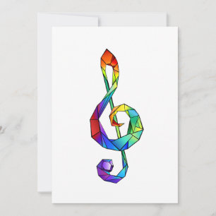 Rainbow musical key treble clef save the date