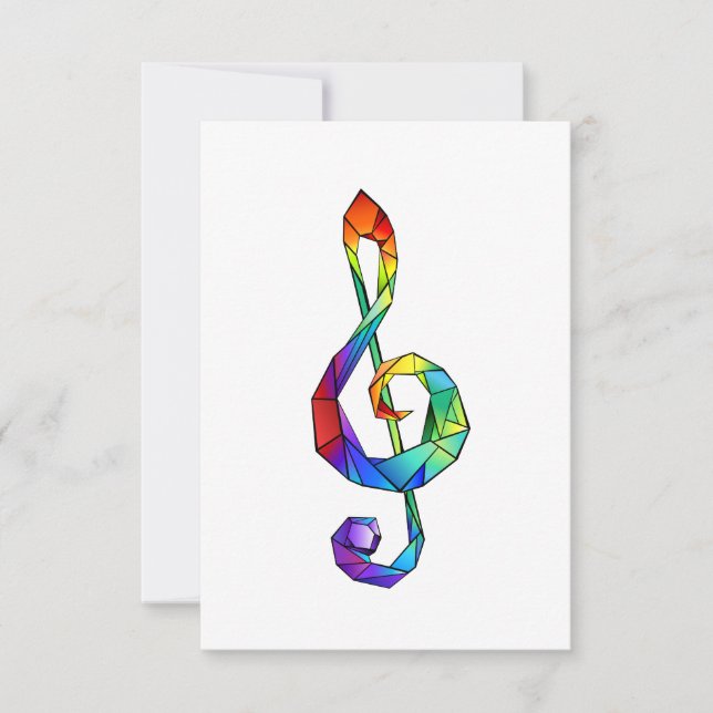 Rainbow musical key treble clef save the date (Front)