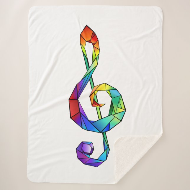 Rainbow musical key treble clef sherpa blanket (Front)