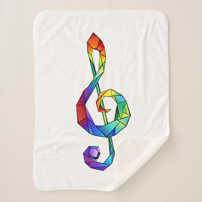 Rainbow musical key treble clef sherpa blanket (Front)