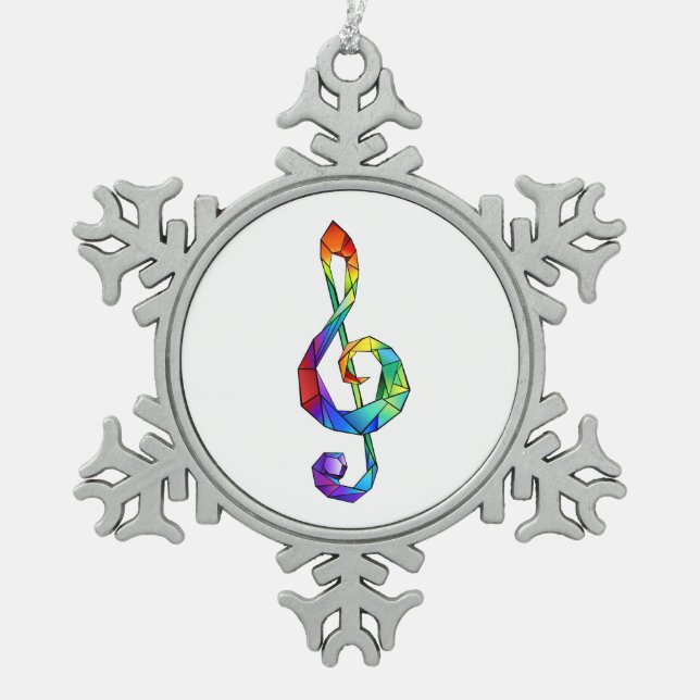 Rainbow musical key treble clef snowflake pewter christmas ornament (Front)