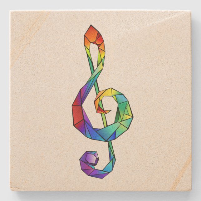 Rainbow musical key treble clef stone coaster (Front)