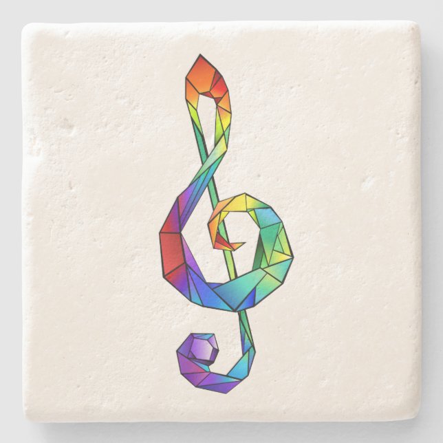 Rainbow musical key treble clef stone coaster (Front)