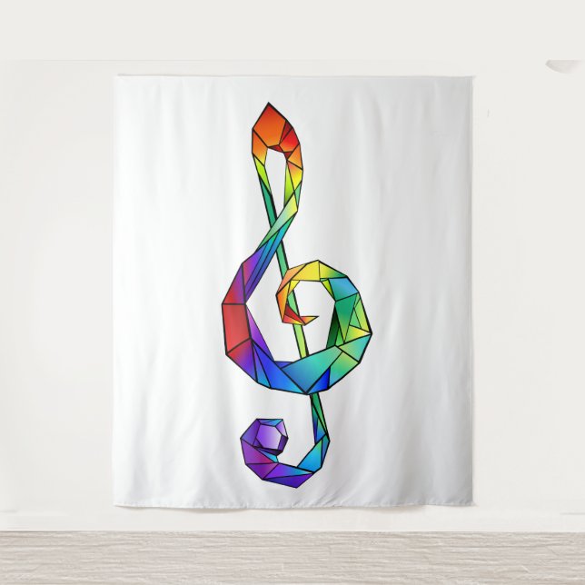 Rainbow musical key treble clef tapestry (Front)