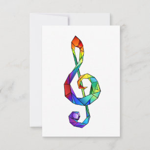 Rainbow musical key treble clef thank you card