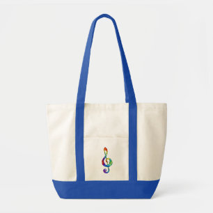 Rainbow musical key treble clef tote bag