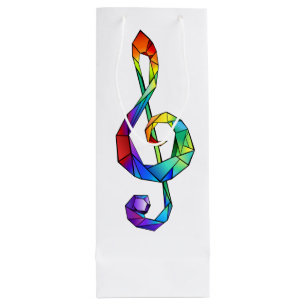 Rainbow musical key treble clef wine gift bag