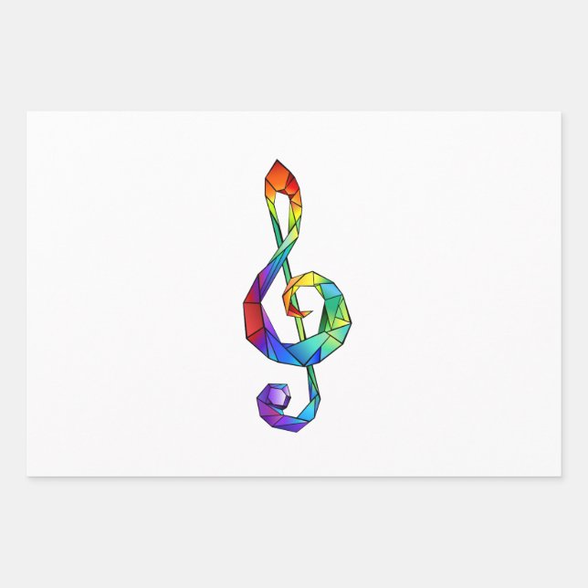 Rainbow musical key treble clef wrapping paper sheet (Front)