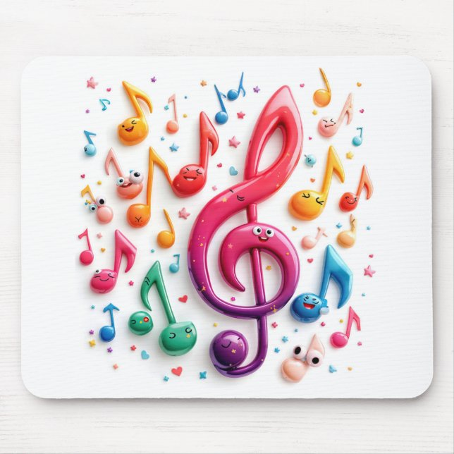 Rainbow Musical Notes With Eyeballs Mouse Mat (Front)