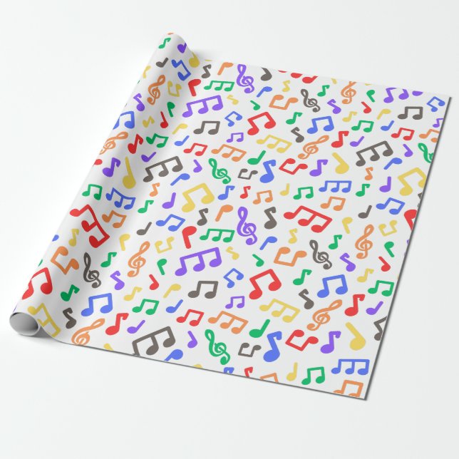Rainbow Musical Notes Wrapping Paper (Unrolled)